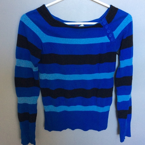 Blue/black boat neck long sleeve knitted sweater - Picture 1 of 5